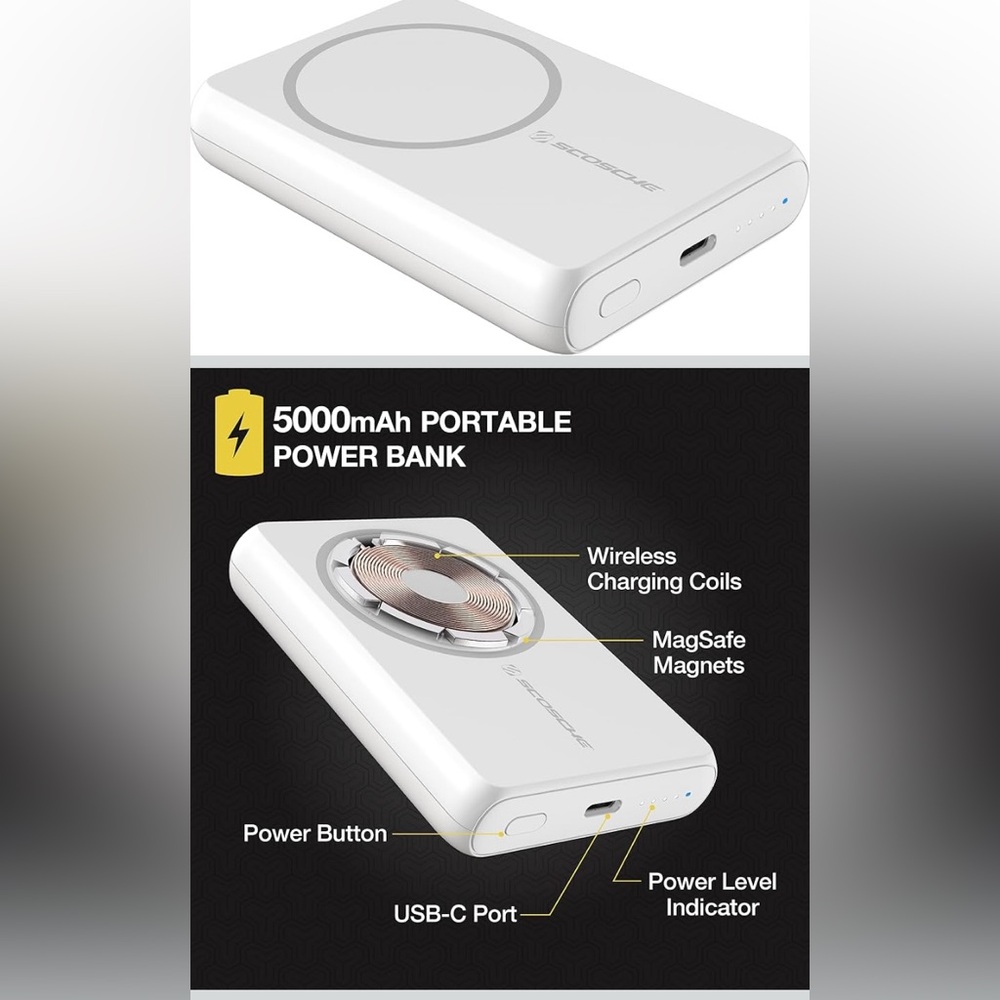 White 5000mAh Portable Power Bank